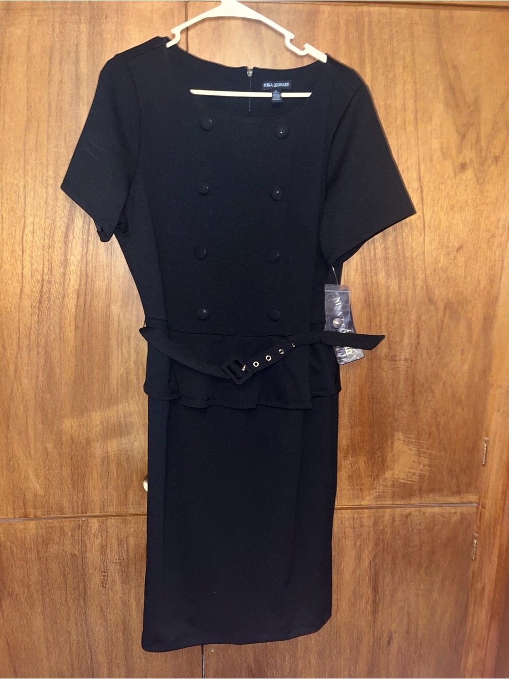 NWT Nina Leonard Black Dress w/ Belt Size XL